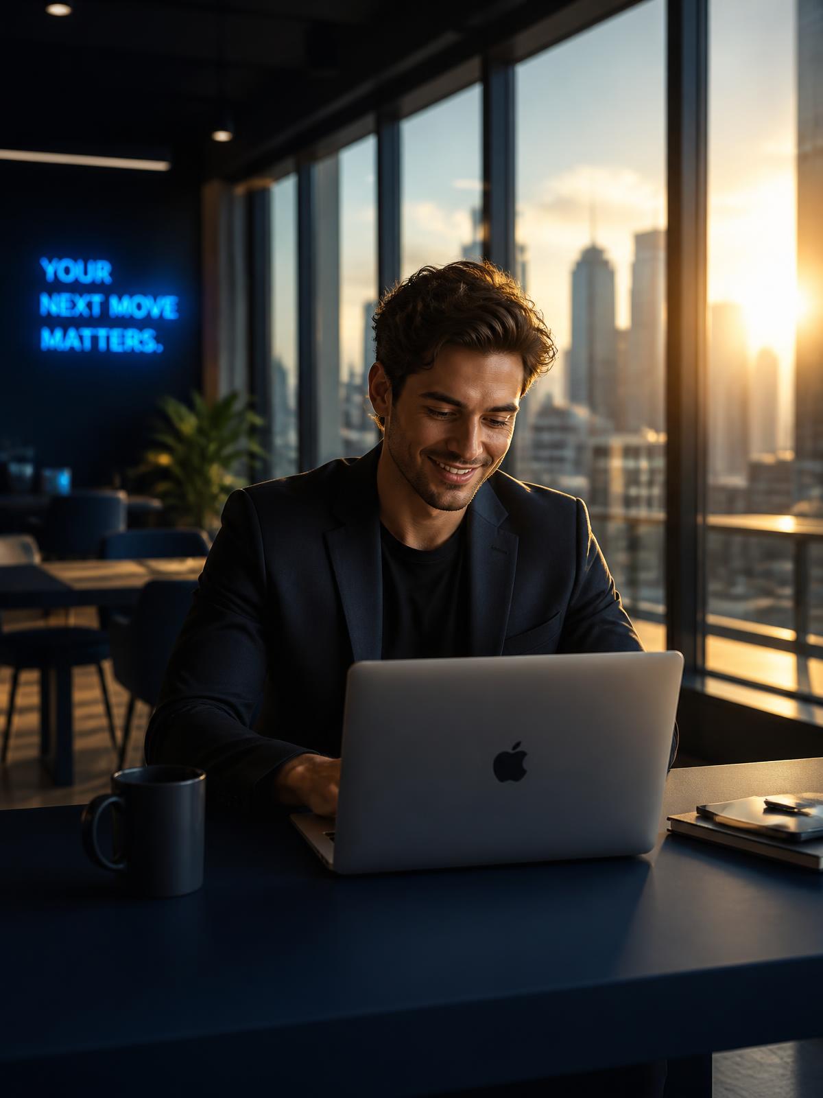 A job seeker applying to verified companies from a bright co-working space
