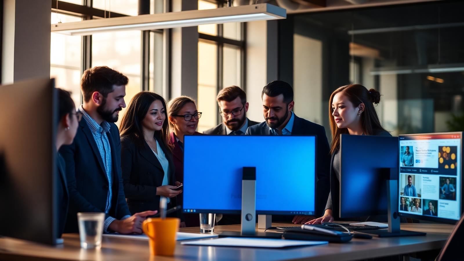 Team reviewing verified job openings together in a modern office